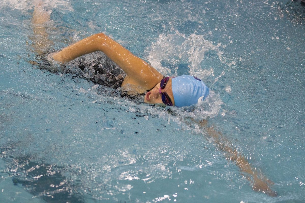 Junior Gabriella Meraz competes in 500-yard freestyle finishing with 6:46.05, placing 10th in her event in the UIL District Championships.