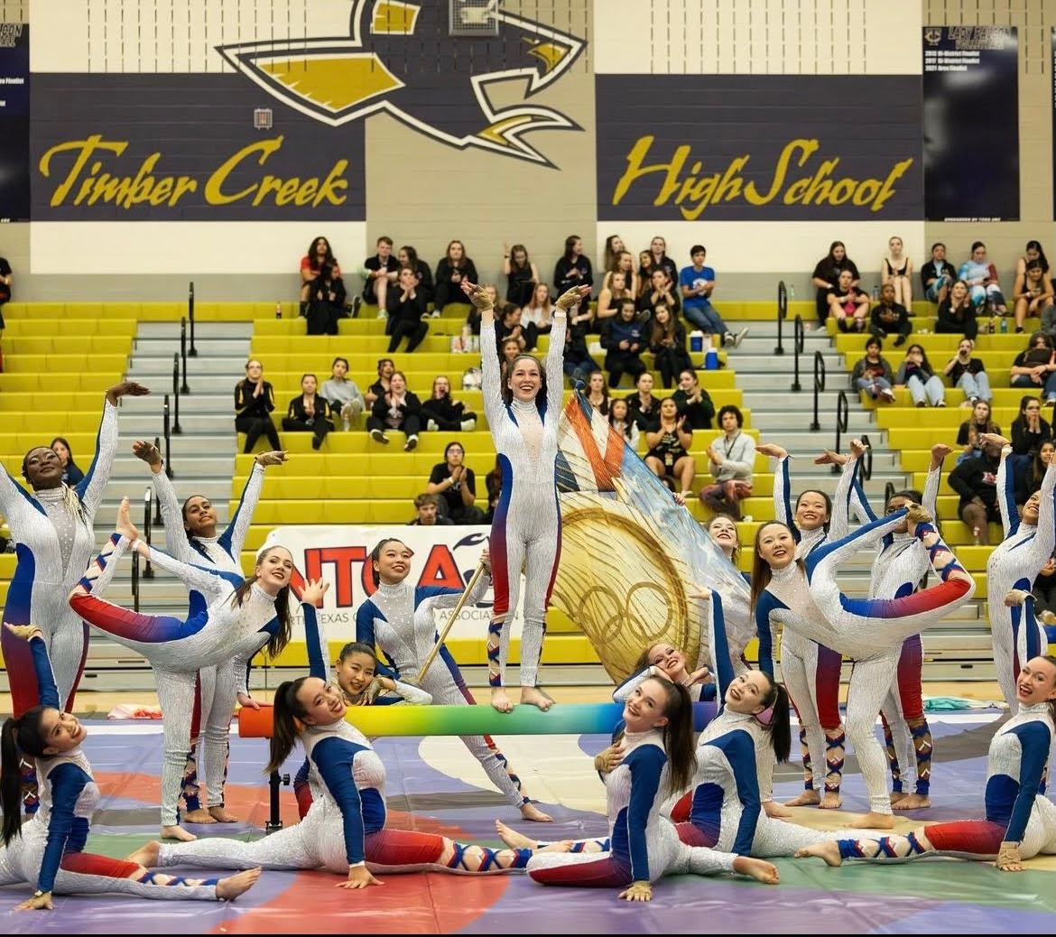 Emerson Varsity Guard members at the Timber Creek regional competition. 
Credit: @ehsfriscoguard on Instagram