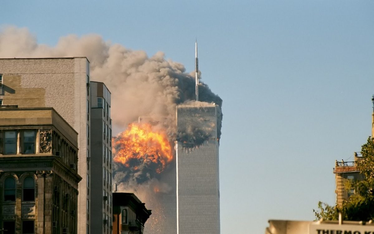 Two planes crash into the Twin Towers on Sept. 11, 2001, setting the buildings on fire and leading to their eventual collapse.