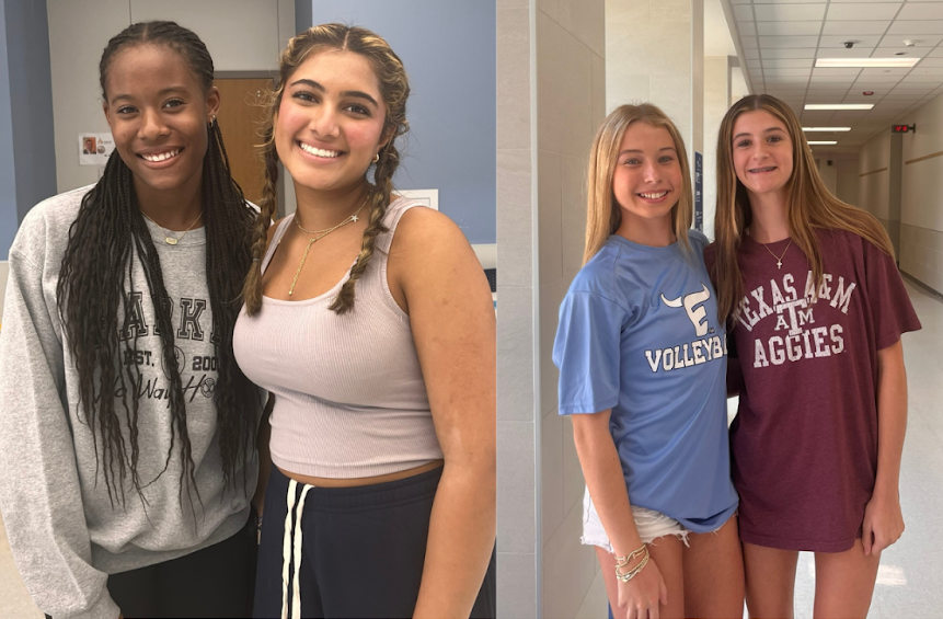 New faces: Cailey Philips, 9, and Keeghan Clements, 9, Sophia Willis, 9, and Maya Murjy, 9, celebrate their first few weeks of high school.