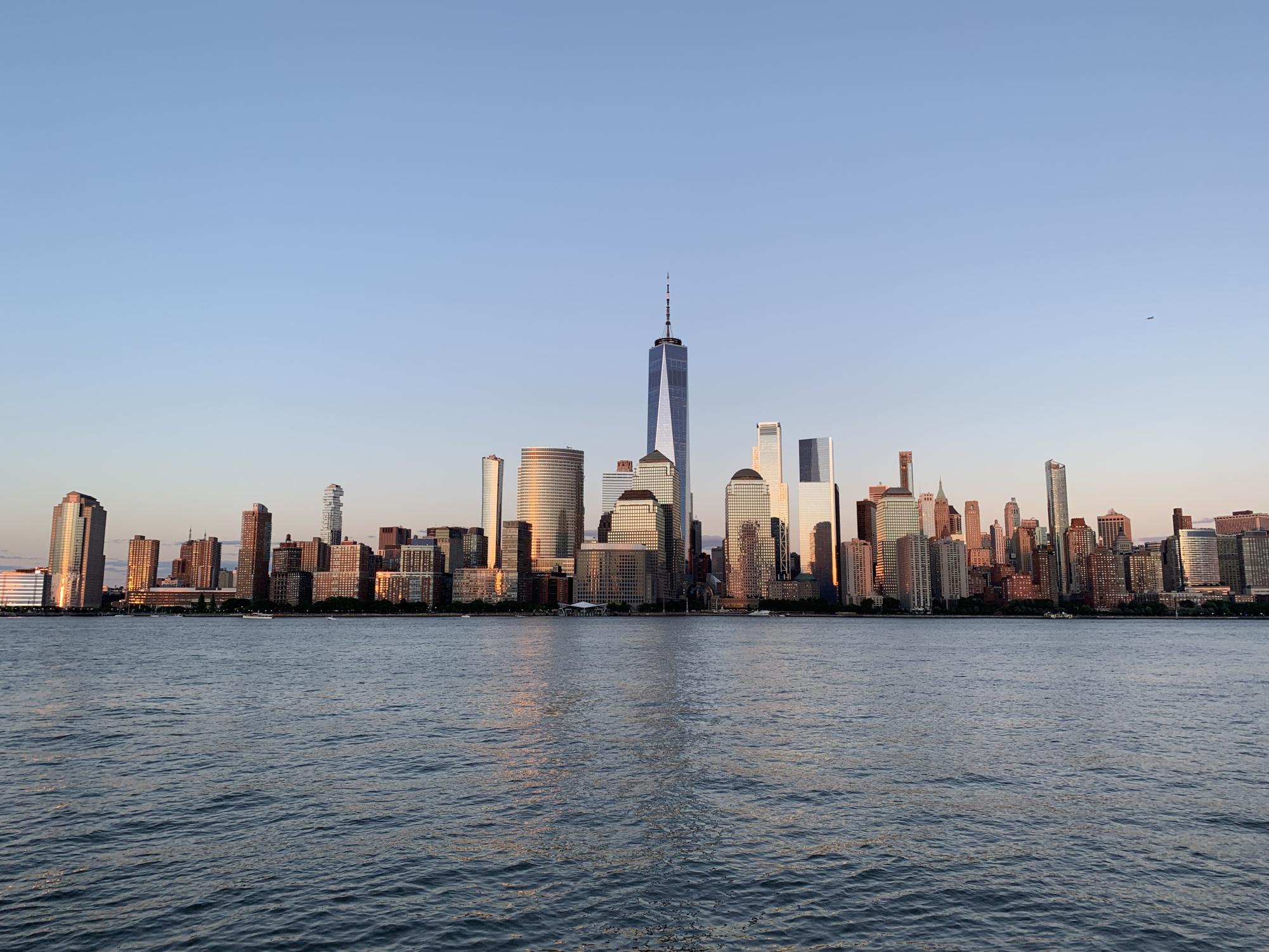 New York City’s skyline view during sunset seen from New Jersey’s border.