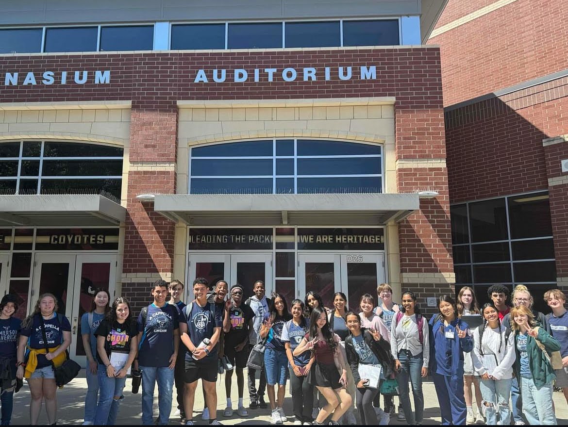 Emerson choir students outside of Heritage High School before their district auditions.