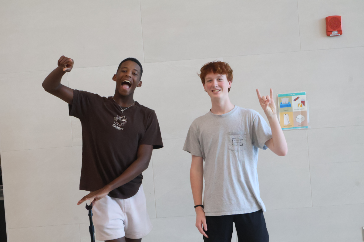 Cameron Johnson,11 and William Webster,11 rehearse ideas off each other to increase participation in pep rallies.