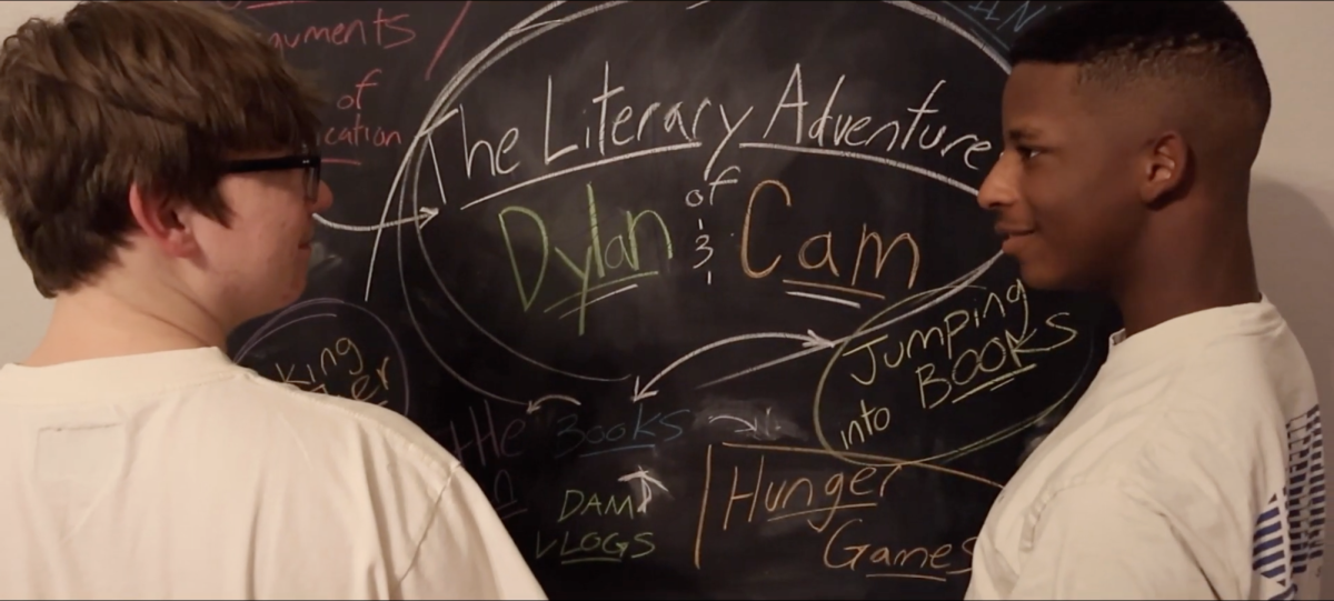 Dylan Hollomon, 11, and Cameron Johnson, 11, finalize their film project "The Literary Adventure of Dylan and Cam."