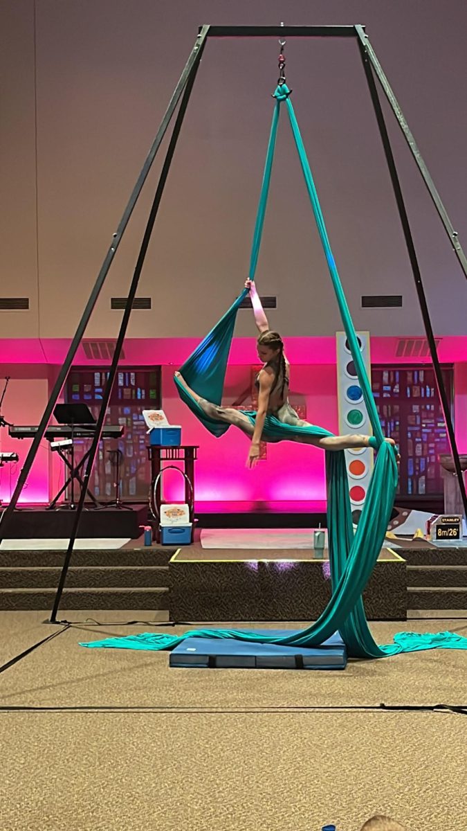 Ardyn Lessner, 11, performing her routine on the aerial silks to “Trustfall” by P!nk.